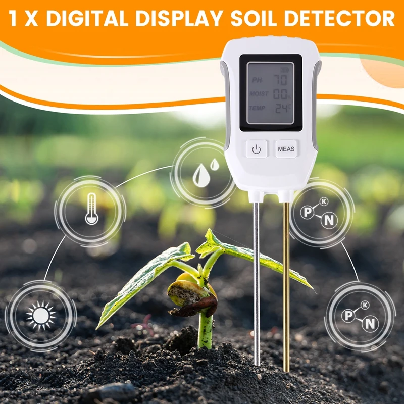 Soil Tester Humidity Monitor Flower Plants Gardening Temp Digital LCD Meter PH Digital LCD Meter Heat-Resistant Metal Sensor