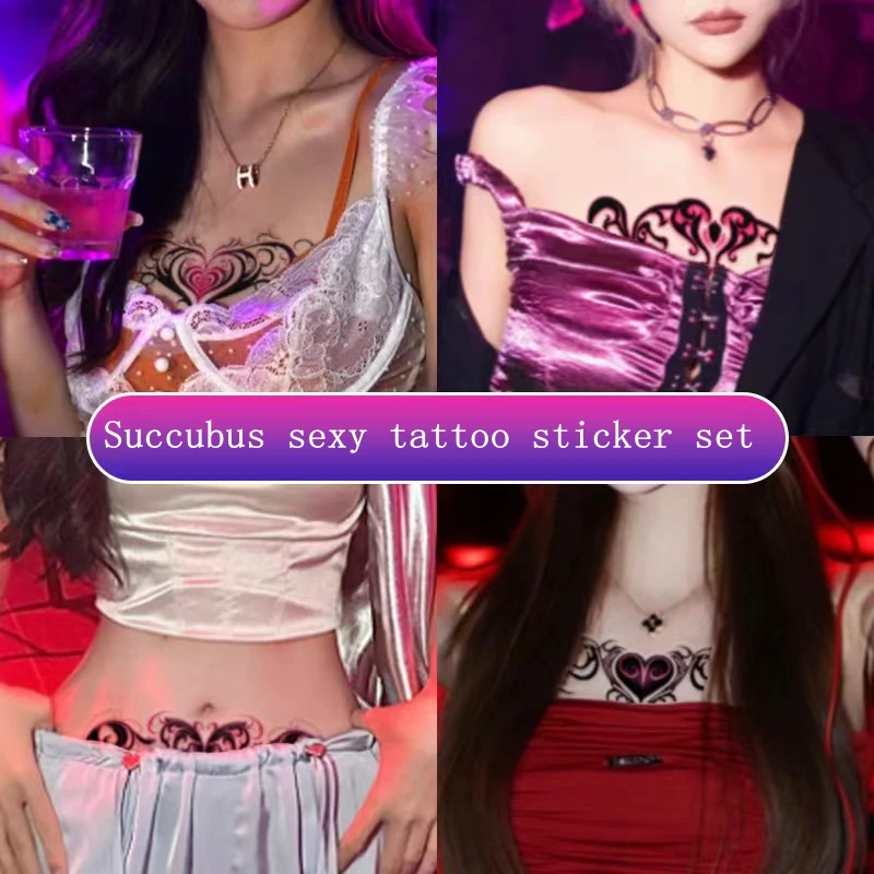 8pc/Set Sexy Color Charm Temporary Tattoo Sticker Belly Back Waist Love Totem Succubus Waterproof Fake Tatto Female Art Tatouage