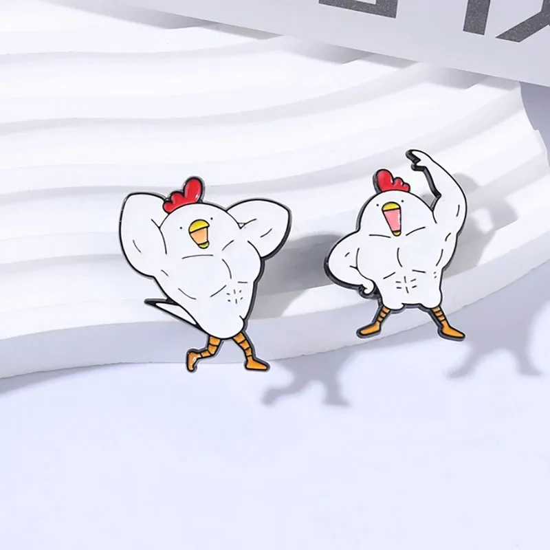 Funny Buff Chicken Enamel Pin Set Cute Muscle Chicken Brooch Gym Humor Lapel Badge For Backpacks Fitness Lovers Gift