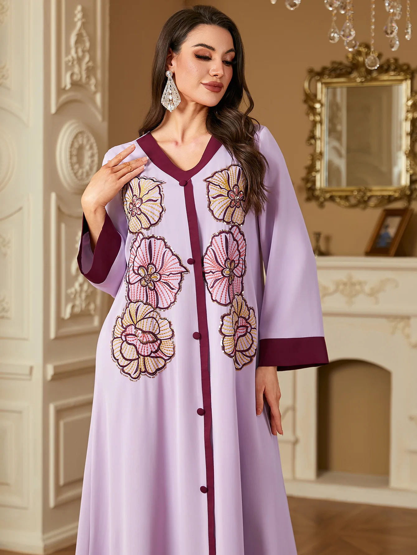 

Morocco Embroidery Beads Abaya Women Dress Abaya Muslim Modest Dresses Jalabiya Long Robe Musulmane Femme Dubai Kaftan Vestidos