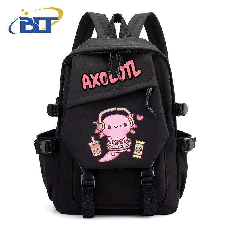 Simpatico zaino per ragazze stampato Axolotl zaino per studenti per bambini borsa Casual nera regalo per bambini