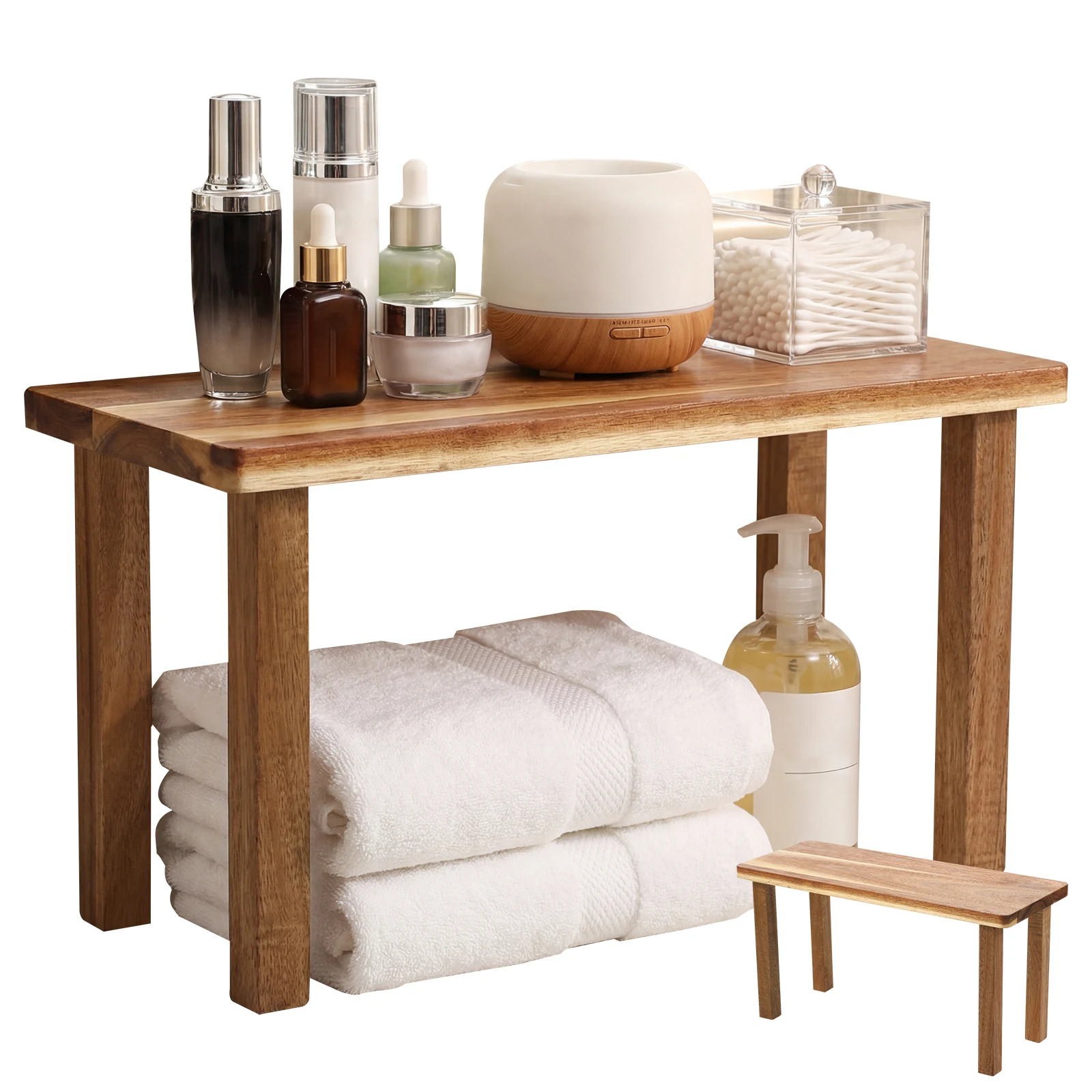 Elevated Wooden Desktop Storage Shelf Cabinet Counter Riser Multi Purpose Display Holder for Bedroom Vanity Tool Free Assembly