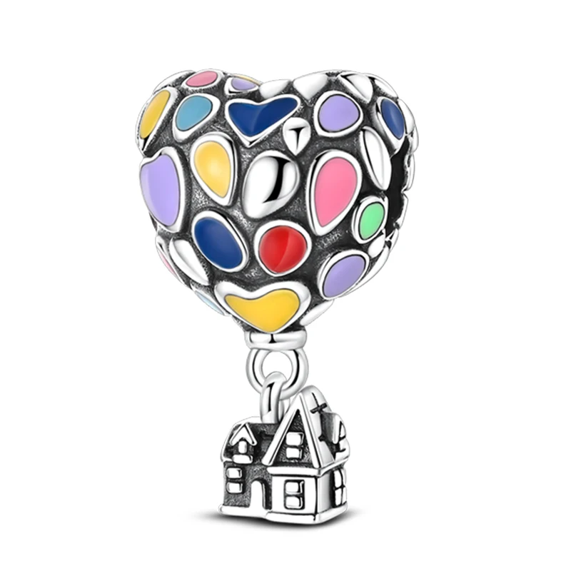 925 Sterling Silver Color Hot Air Balloon Flying House Charms Bead Fit Original Bracelet DIY Women Valentine'S Day Jewelry Gift