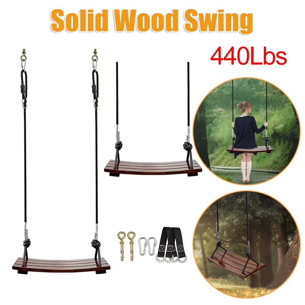 Outdoor Relaxation Swing Anti-Corrosion Wood Heavy-Duty Porch Swing Garden Hanging Seat Adjustable Rope Length Rocking Chair