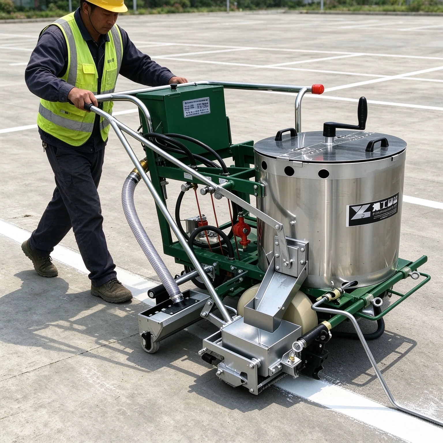 Road Line Striper Hand Push Thermoplastic Marking Machine With Integrated Bead Sprayer For Crosswalk Zebra Line Painting