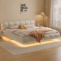 Nordic Bedroom Couple Bed Queen Cheap Modern Luxury High Quality Bed Wood Lounge Light Luxury Cama Casal Space Saving Furniture