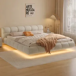 Scandinavische slaapkamer paar bed koningin goedkope moderne luxe hoge kwaliteit bed houten lounge licht luxe Cama Casal ruimtebesparend meubilair