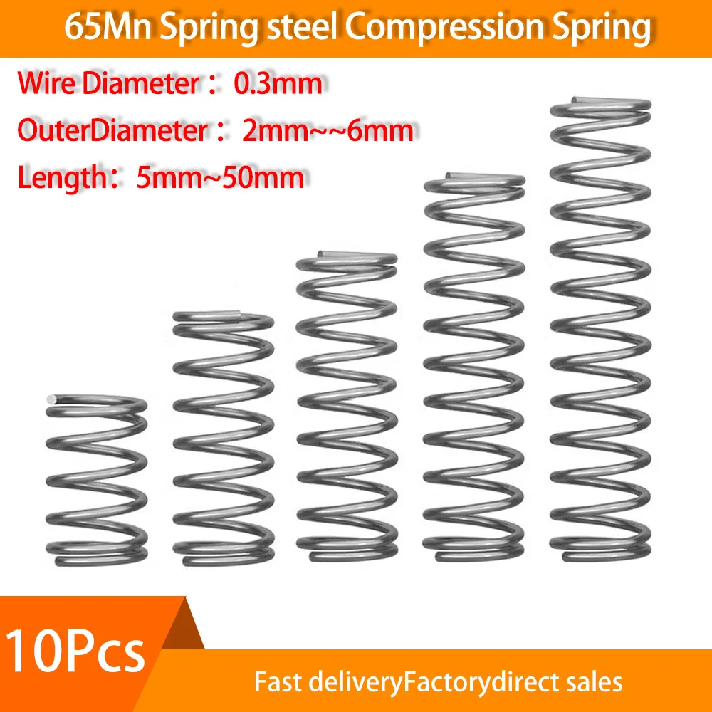 

10Pcs 65Mn Compression Spring Diameter 0.3mm Cylidrical Coil Return Springs Release Pressure Spring diameter 2mm 3mm 4mm 5mm 6mm