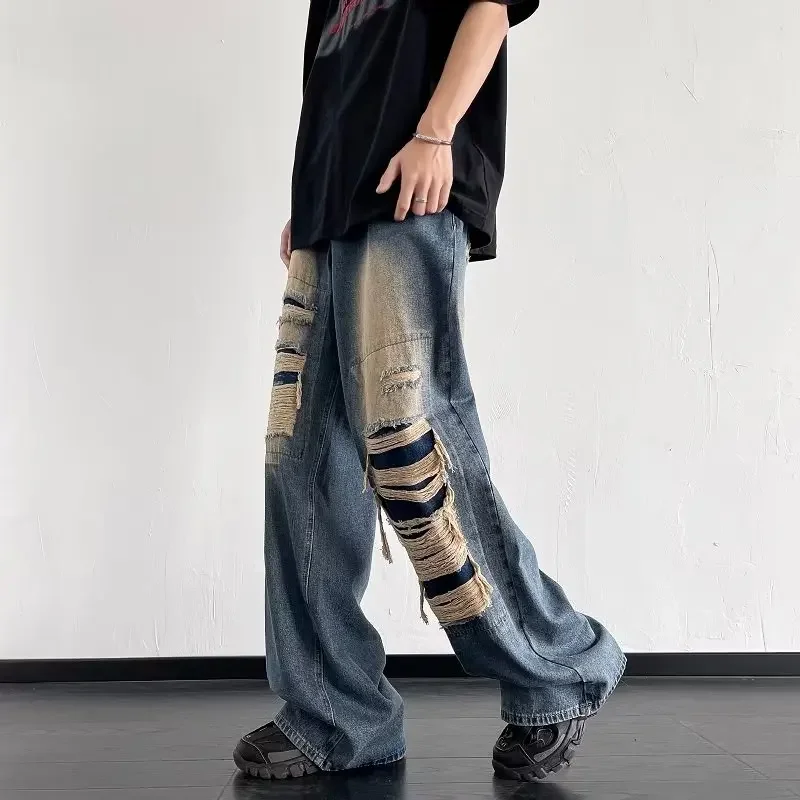 

2024 Ropa Grunge Y2K Streetwear Baggy Ripped Stacked Jeans Pants Men Clothing Straight Loose Women Denim Trousers Pantalon Homme