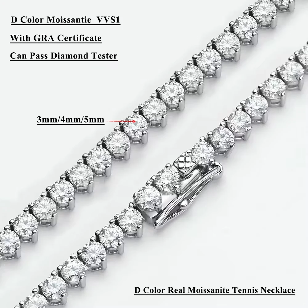 Serenity Three-claw D Color Moissanite Tennis Necklace For Women Man 100% S925 Sterling Silver Sparkling Lab Diamond Neck Chain