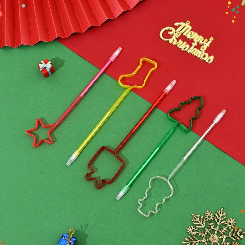 

100 шт., рождественская елка, мультяшная шариковая ручка с черными чернилами, рождественские чулки, пентаграмма, подарок, снеговик, изгиб, тянущая трубка, студенческая