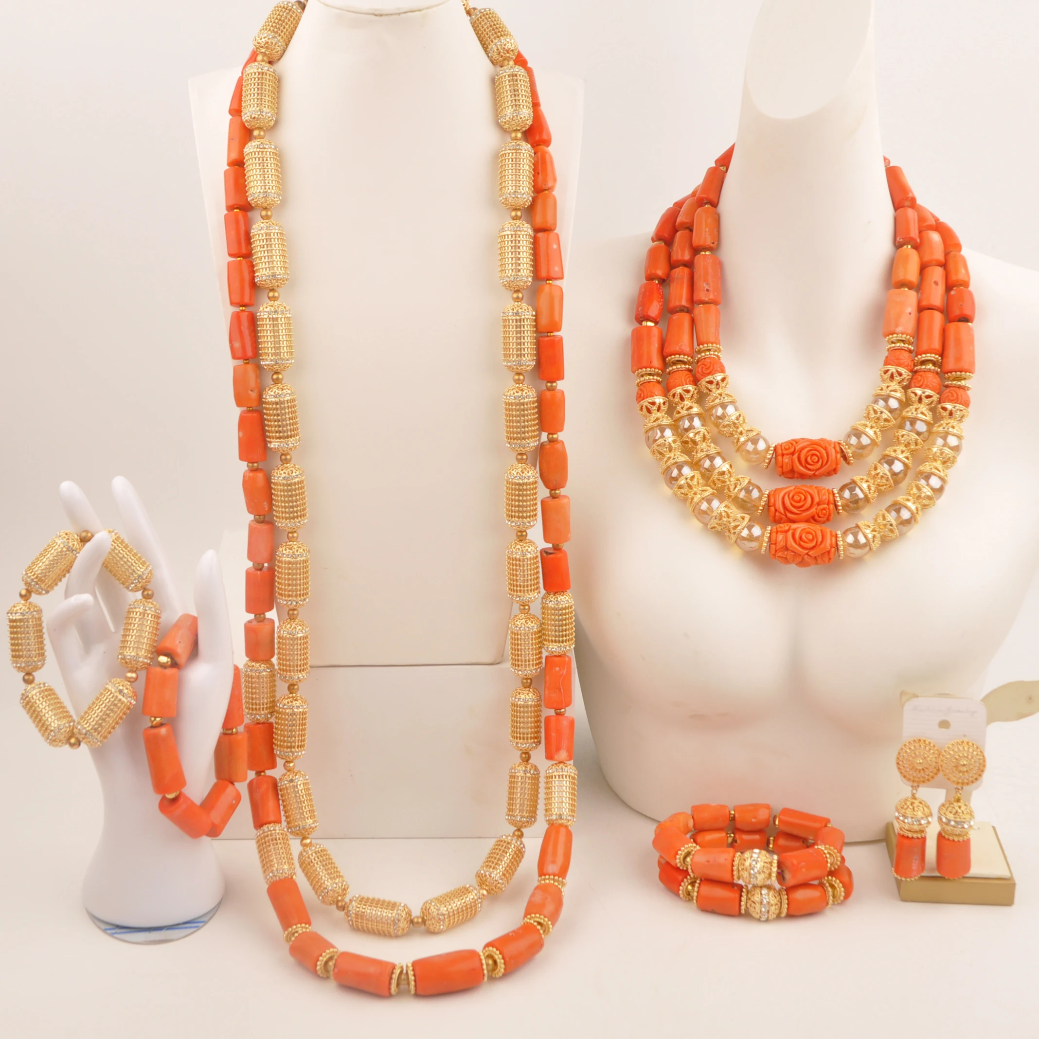 

Orange Necklace Wedding Fashion Nigerian jewelry Natural Coral Africa collection