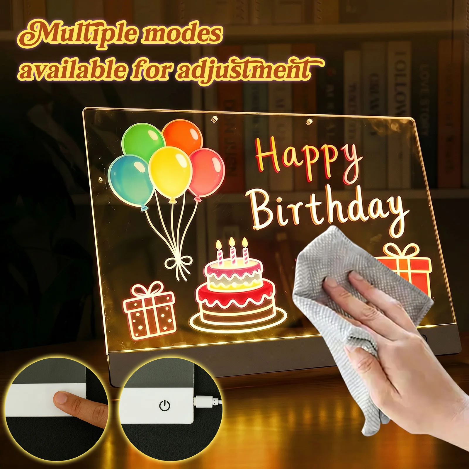 LED Note Board DIY Drawing Board Acrylic Night Light Drawing Board Rechargeable Erasable Painting Drawing Boards Birthday Gift