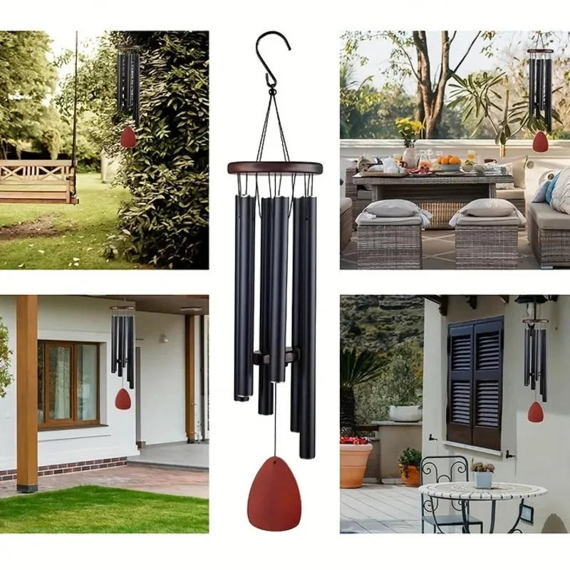 26 Inch Metal Wind Chime 6 Tube Hanging 5 Colors Soothing Tones Indoor Outdoor Balcony Patio Decor Elegant Gift For Women