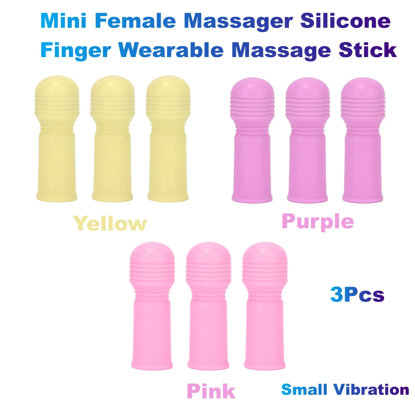 3Pcs Mini Female Massager Silicone Finger Wearable Massage Stick (Yellow/Pink/Purple) Small Vibration for Body,Face,Relaxation