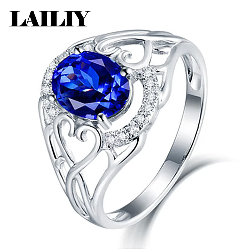 LAILIY925 Sterling Silver Oval Adjustable with Blue Tourmaline Sapphire Diamonds Ring for Men Women Fashion Jewelry