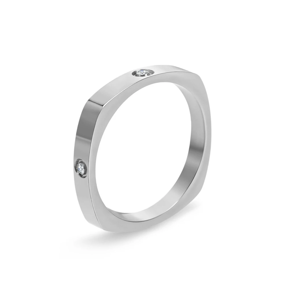 Damen Titan-Stahl Quadratischer Ring mit Kubischem Zirkonia Besetzt Minimalistischer Ring Zarter Fingerschmuck Eleganter Luxuriöser Stapelbarer Ring