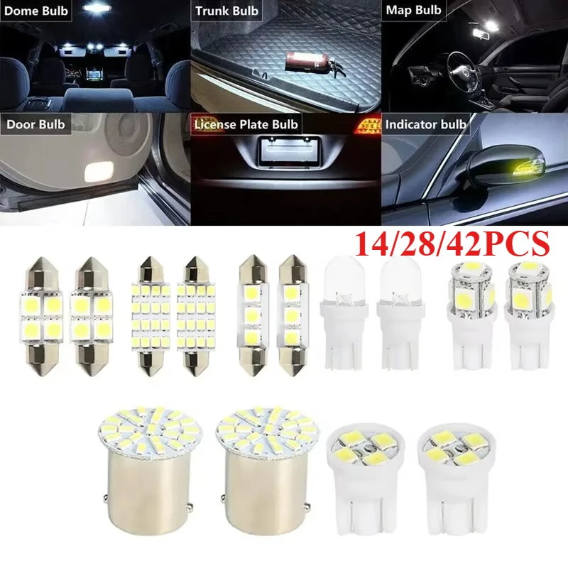 

14/28/42PCS 6500K 12V T10 31mm 41mm 36mm Car Interior LED Dome Map Light Bulb Kit Door License Plate Trunk Courtesy Lamp White