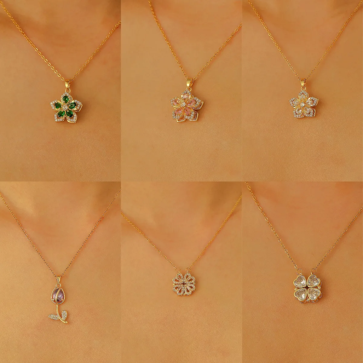 

Fashion Crystal Flower Necklace For Women Jewelry 2026 Trending New Luxury Women's Rotating Zircon Flower Pendant Necklaces Gift
