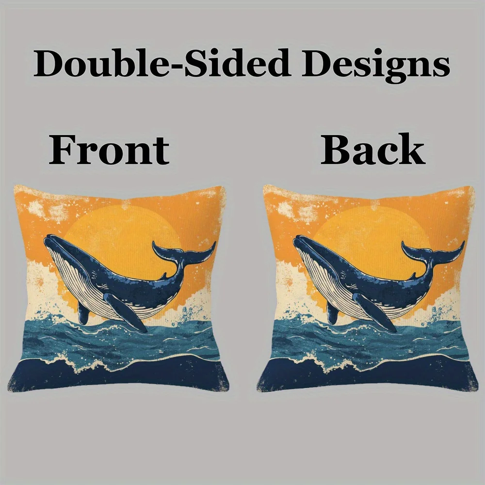 Nautical Whale Art Throw Pillow Case Ocean Sunset Coastal Decor Cushion for Sofa Bedding