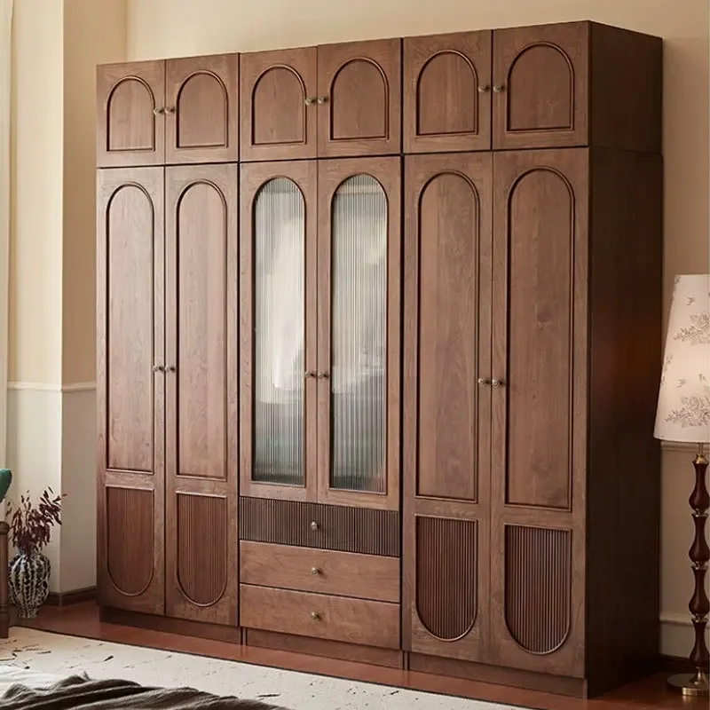 North American black walnut retro solid wood combination wardrobe bedroom home storage wardrobe locker