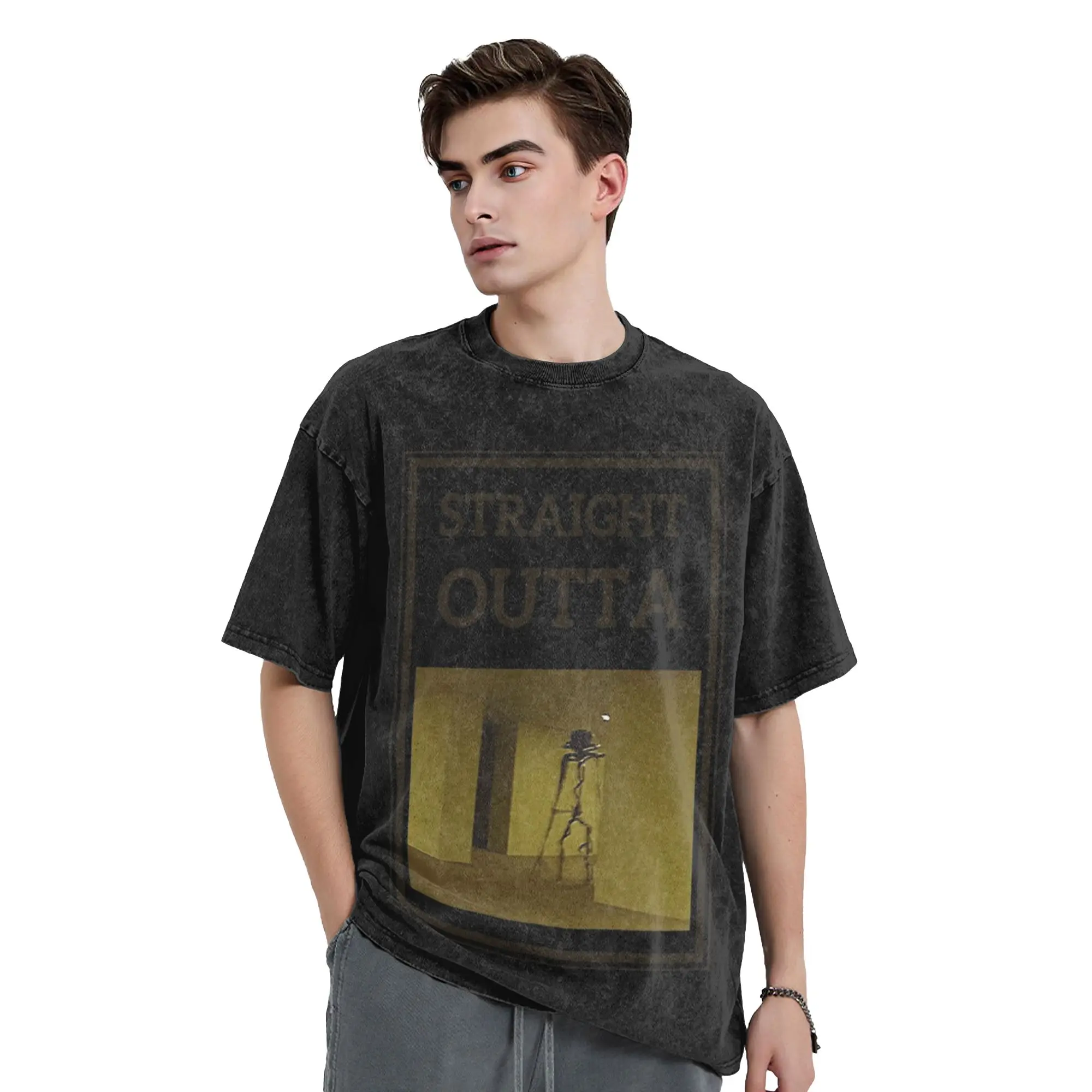 Straight Outta Backrooms T Shirt Washed 100% Cotton High Street T-Shirts  Casual for Men Women Tops Streetwear Summer Tees