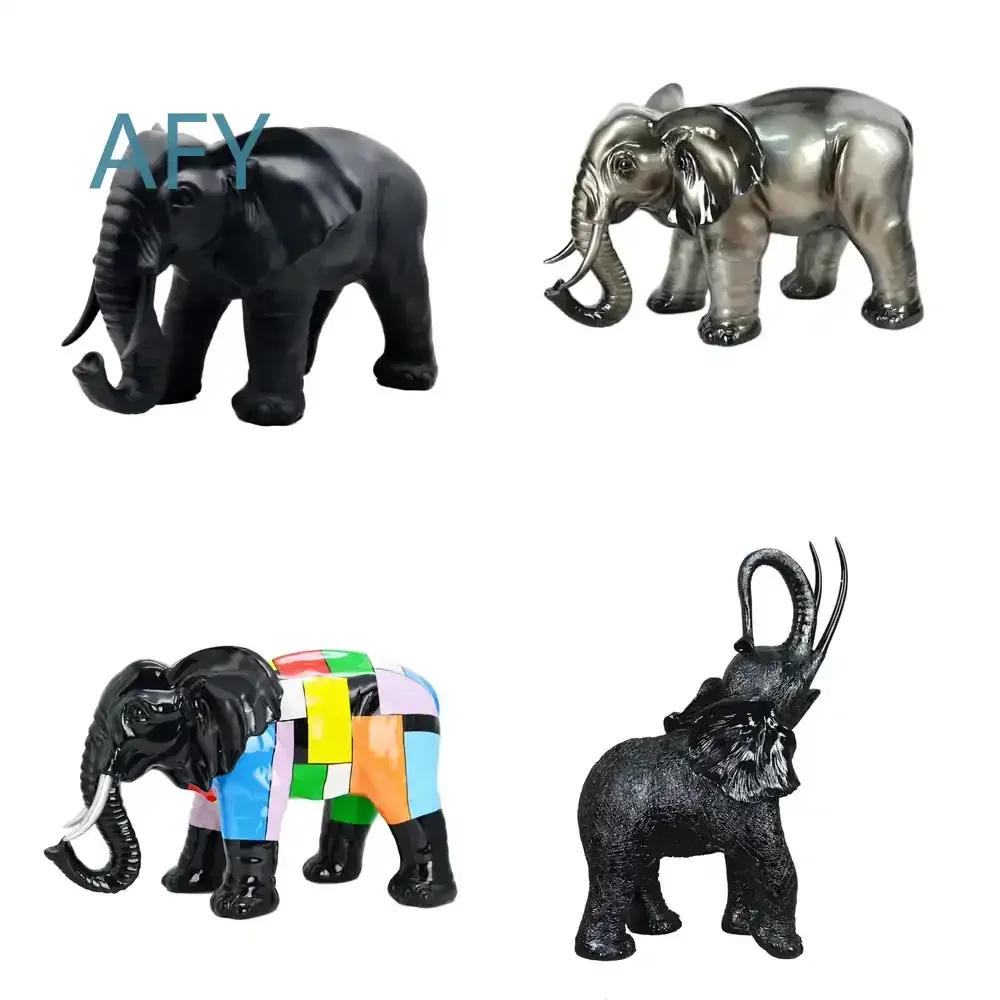 Resin Elephant Figurine for Animal Model Home Decor Ornament Black Elephant Sculpture for Office Decoration Animal Figurine