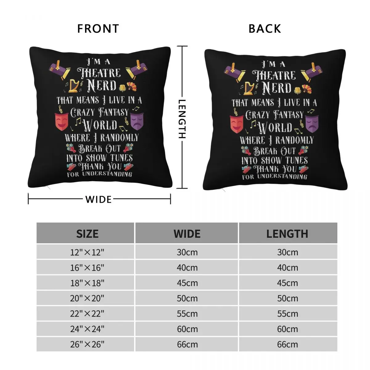 Theatre Nerd Musical Broadway Actor Pillowcase Polyester Linen Velvet Creative Decor Throw Pillow Case Sofa Cushion Cover 18
