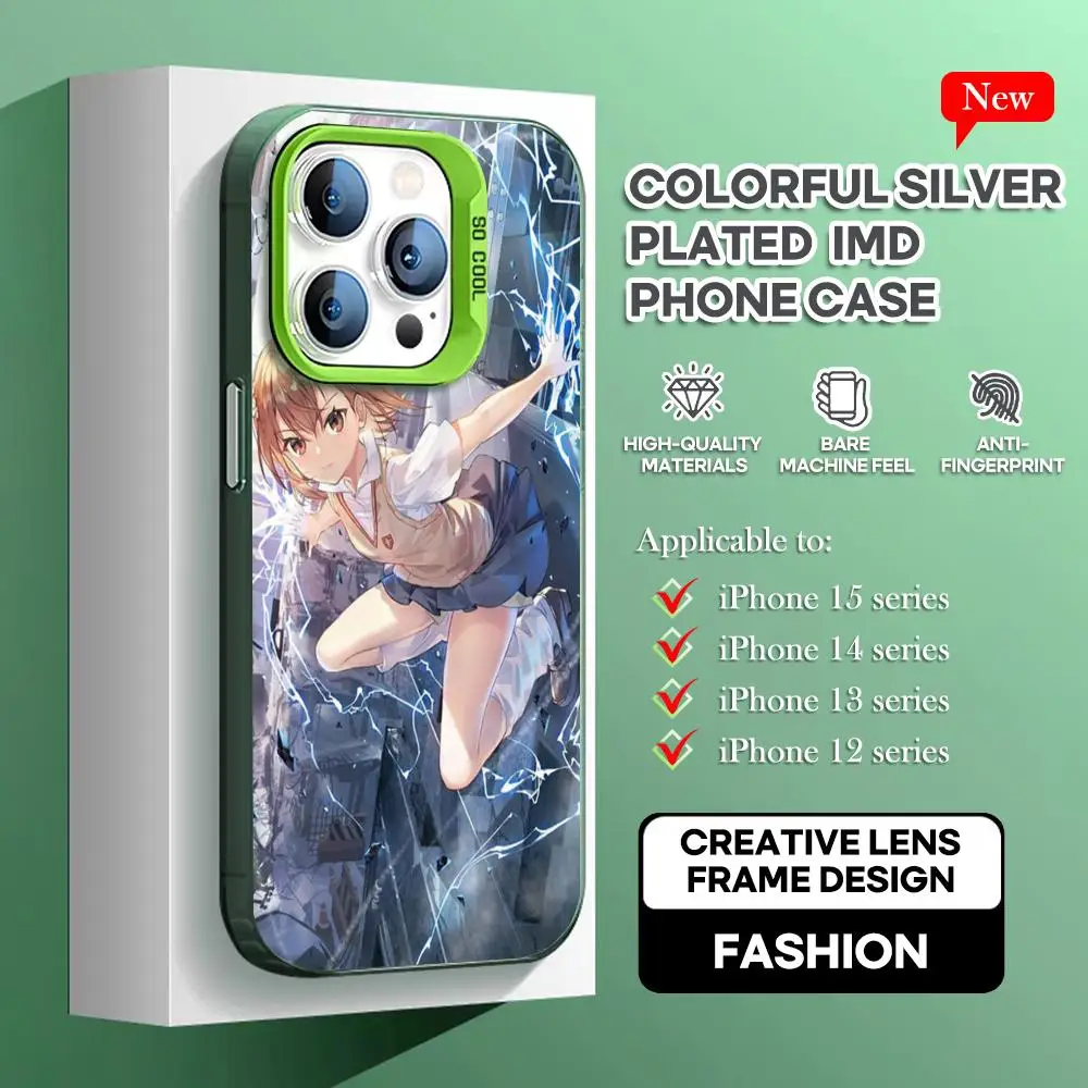 Mikoto Misaka Scientific Railgun Phone Case green IMD Colorful Silver Suitable soft case for iPhone 16 15 14 13 12 11 XS Pro Max