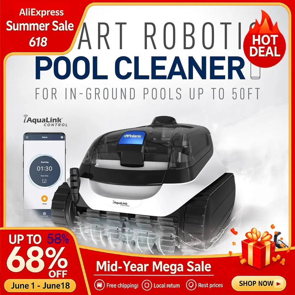 

iQ Smart Robotic Pool Cleaner for InGround Pools up to 50ft, Smart App Control, Large Filter Canister, and Easy Custom