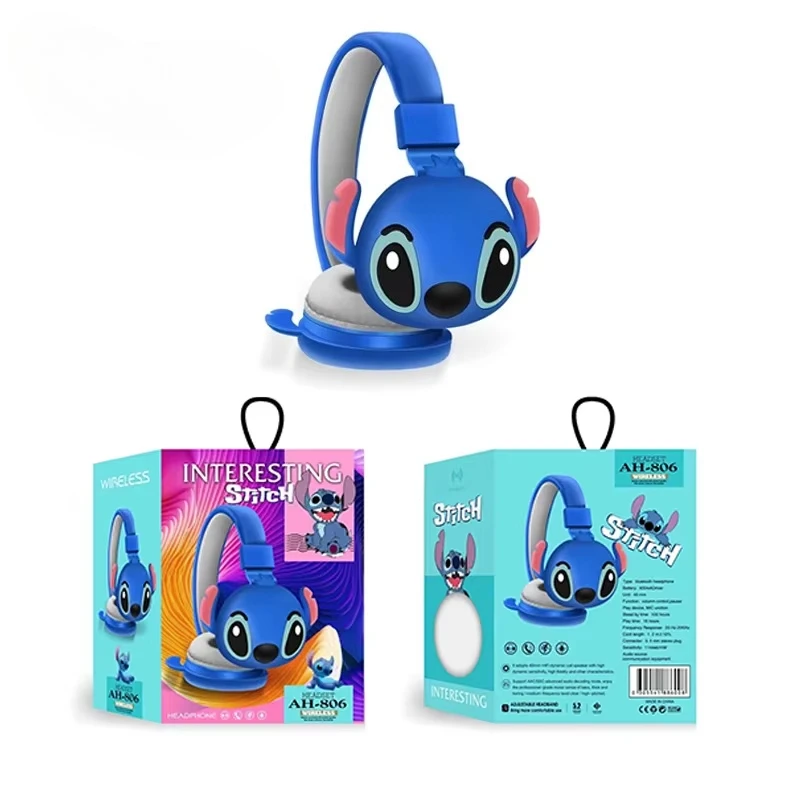 3D Cartoon Stitch Wireless Bluetooth Headphones AH-806 HIFI Stereo Sound Foldable Headsets with Mic Anime Cartoon Children Gift