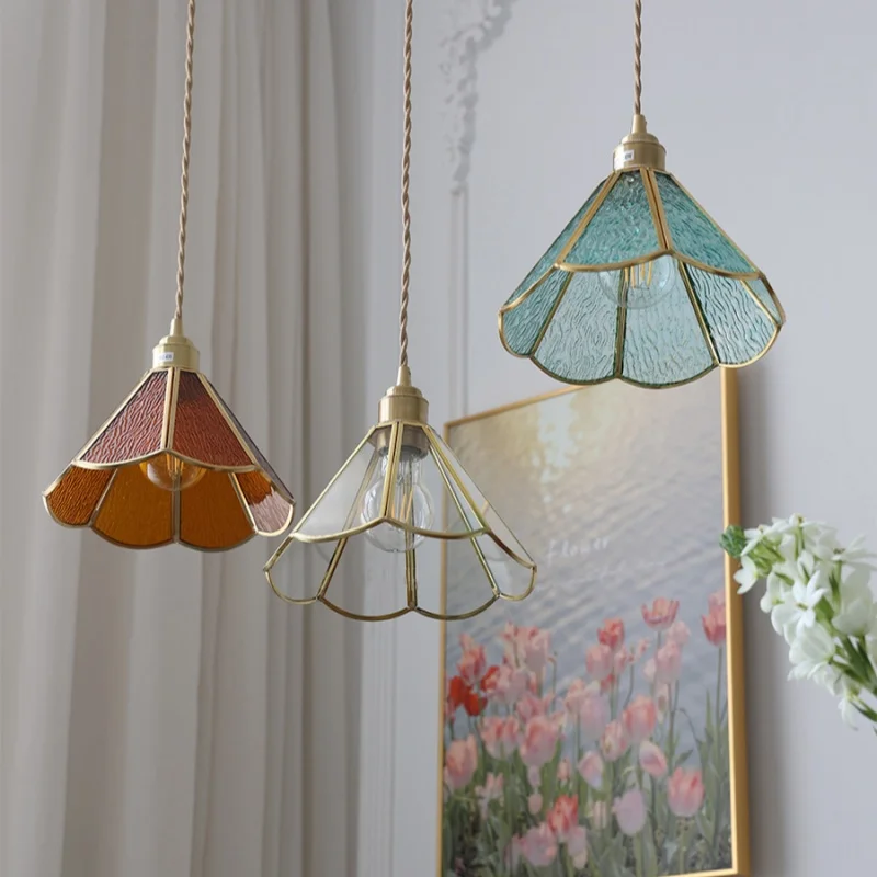 IWHD Loft Vintage LED Pendant Lamp Coffee Living Dining Room Wire Adjustable Copper E27 Flower Glass Hanging Lights Hanglampen