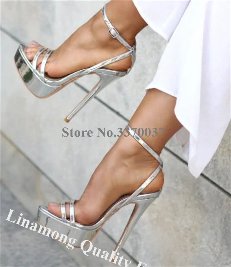 Linamong Elegant Open Toe High Platform Stiletto Heel Sandals Gold Silver Black Straps Cross High Heel Sandals Formal Dress Heel image 3