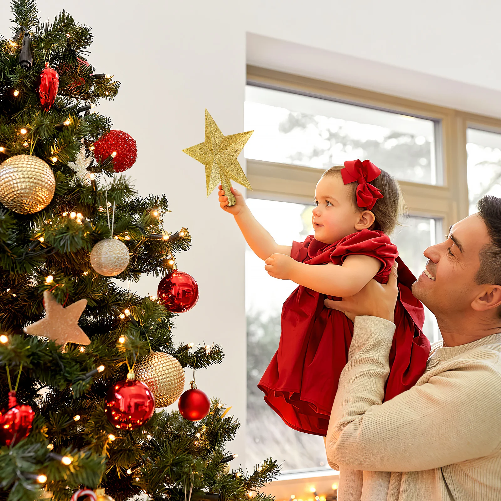 

Christmas Tree Topper Glitter Five-Pointed Star Ornament Shiny Tree Decoration for Festival Celebration Festival Decorations