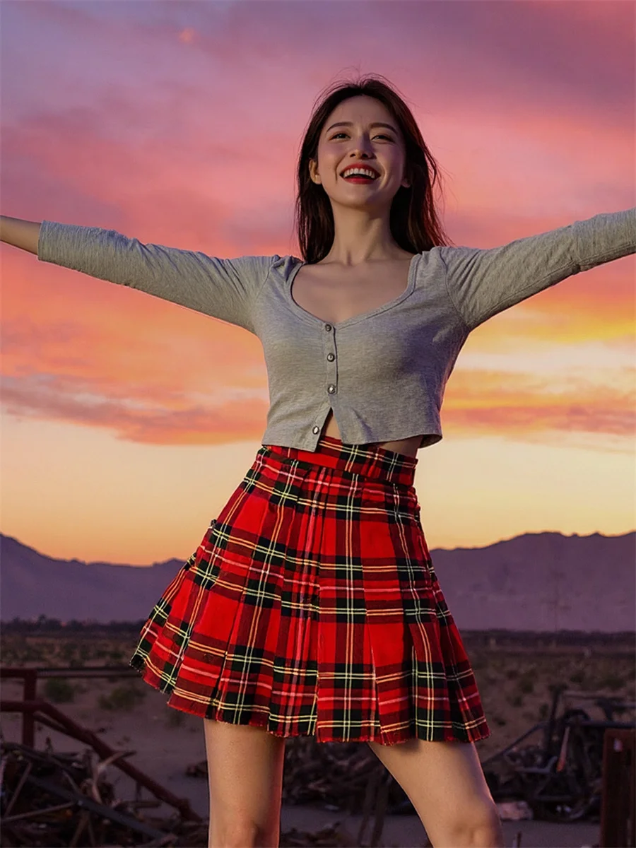 

Plaid Pleated Mini Skirts Woman Formal Women Clothes Summer Chiffon Asymmetrical Vacation Hippie Female Flowing Lightweight Chic