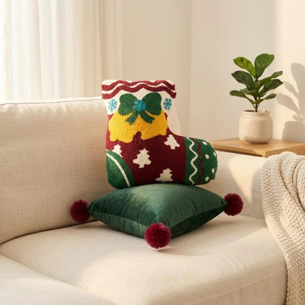 Weihnachtlich gestickte Kissenbezüge, Sofakissenhülle, Feiertagsdekoration, Kissenbezüge für Wohnzimmer und Schlafzimmer – Detail 9