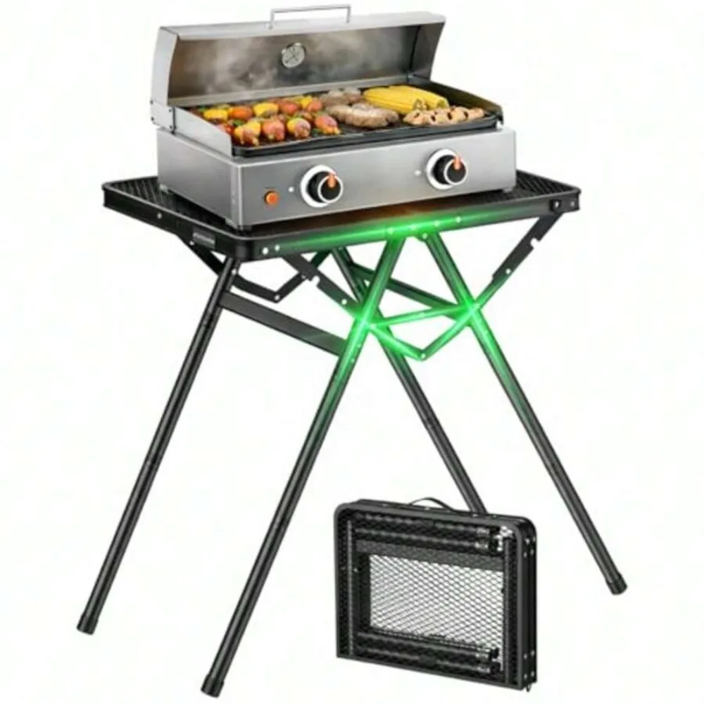 Folding Grill Table with 180 Lbs Capacity, 3 Adjustable Height Levels, Heat Resistant Aluminum Tabletop, Rustproof Lightweight Portable Picnic Table with Stable Non Slip Legs, Easy Setup for BBQ Grilling, Camping, Hiking, Beach, Patio, Backyard, 23.6