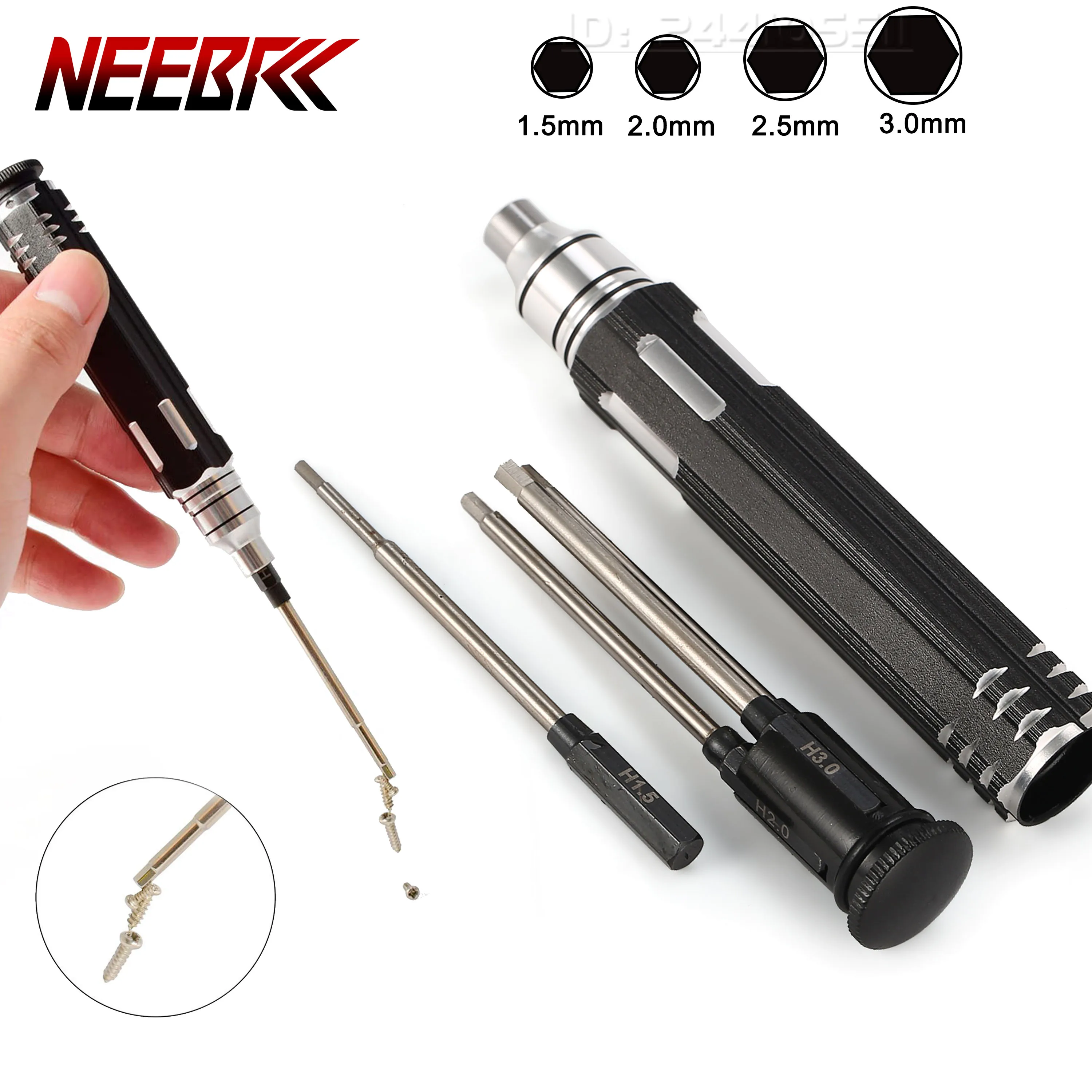 4 in 1 Metal Screwdriver Set 1.5mm 2.0mm 2.5mm 3.0mm Hex Hexagonal Handle Repair Tool Kit for RC Aircraft Drone Car Boat Part