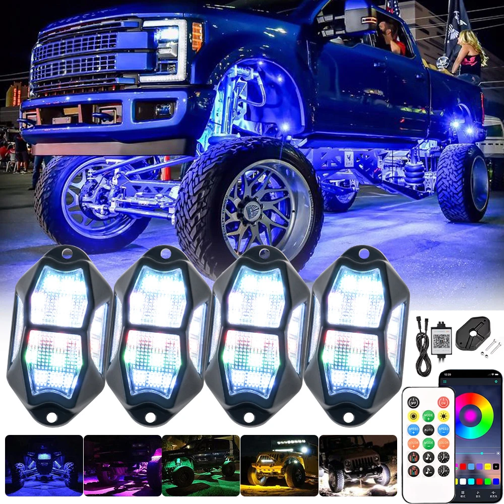 

4/6/8/10/12 in 1 LED Rock light Neon Car Chassis Light Music mode App & Remote Control Underglow Ambient Lamp for Truck SUV ATV