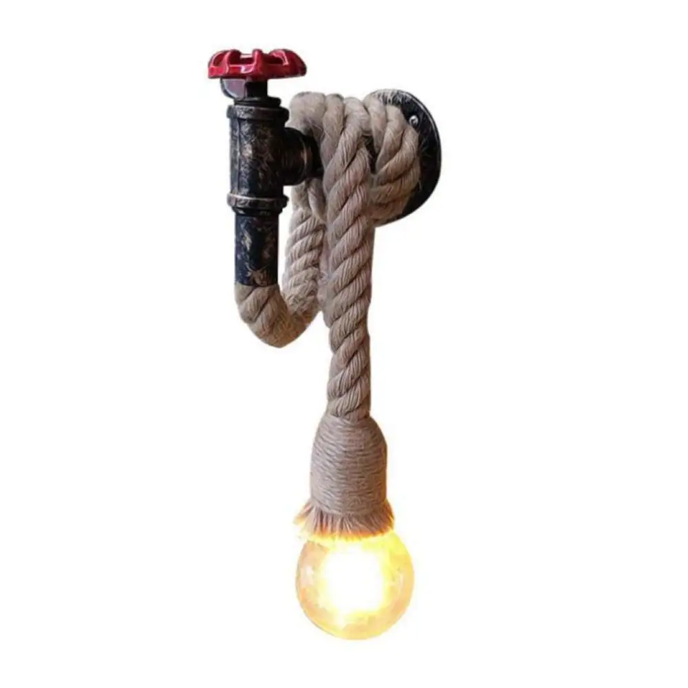 Industrial Water Pipe Wall Light Retro Hemp Rope Home Decor Lamp For Living Room Bedside Wall Sconces Interior Lighting,E27 Base