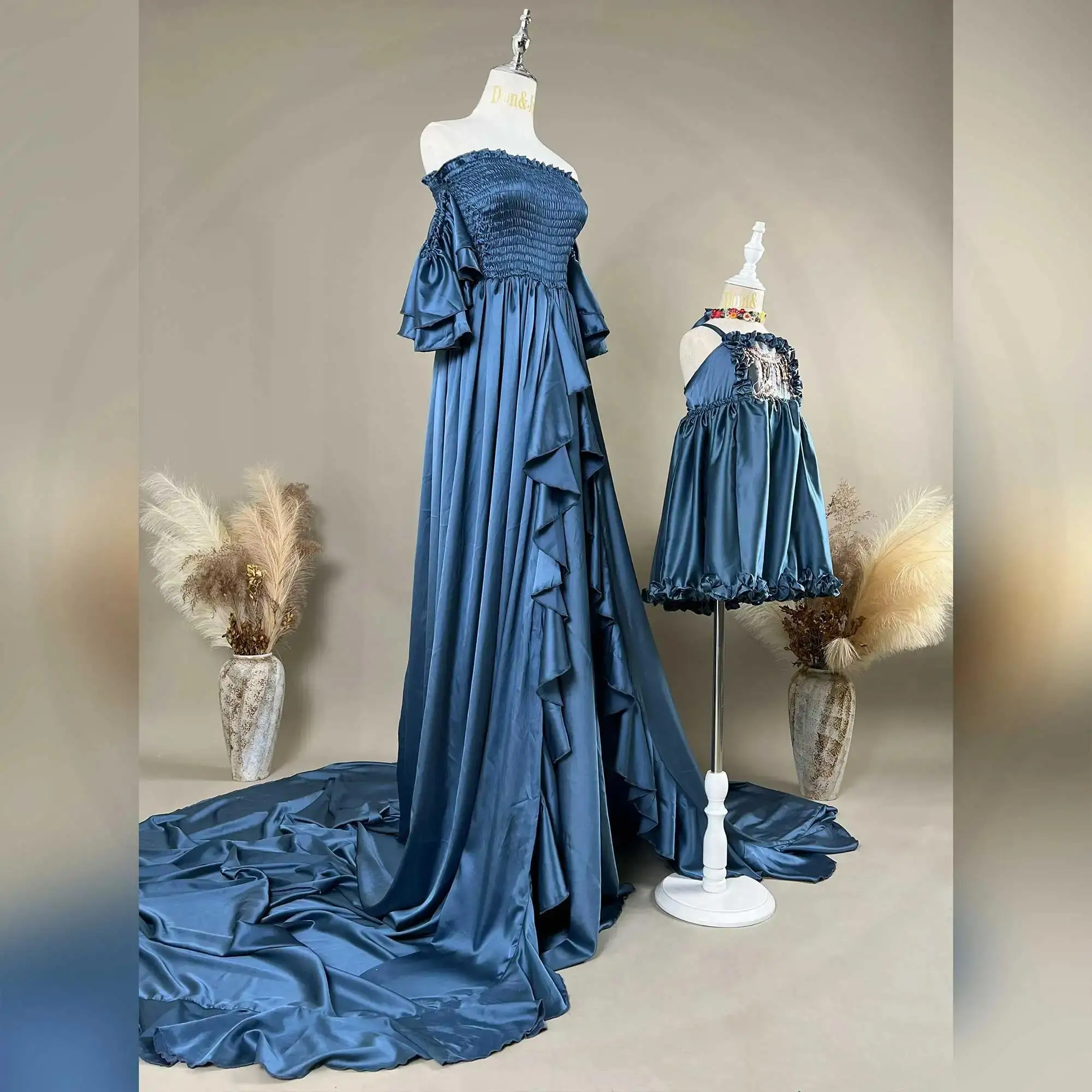 ドン&ジュディ ボヘ チュール 刺繍レースドレス 母娘写真撮影 誕生日パーティー 結婚式 フォーマルウェア 写真撮影小道具