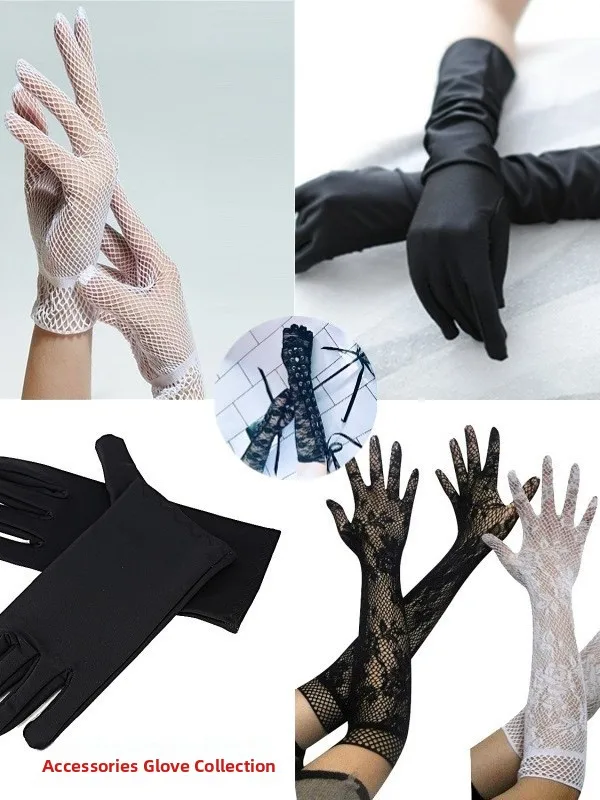 Black Lace Gloves Wedding Mesh Handkerchiefs Women's Evening Dresses Sexy Protective Sleeves Halloween Theme Bridal Accessories