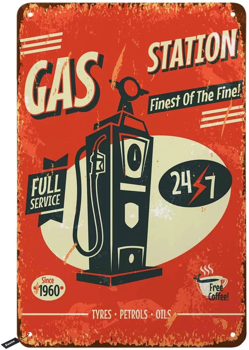 Swono Gas Station Tin Signs,Finest of The Fine Full Service Vintage Metal Tin Sign for Men Women,Wall Decor for Bars,Restaurants