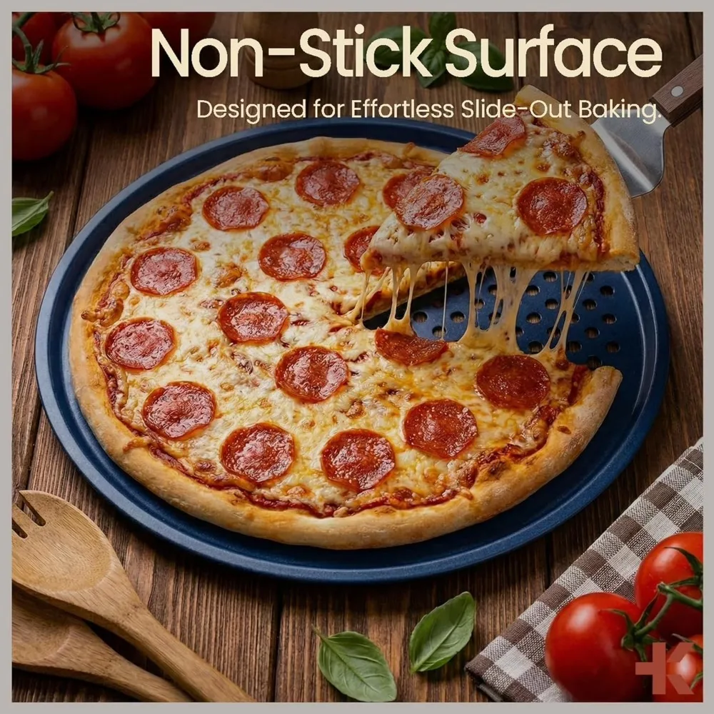 Non Stick Carbon Steel Pizza Baking Pan with Silicone Handle