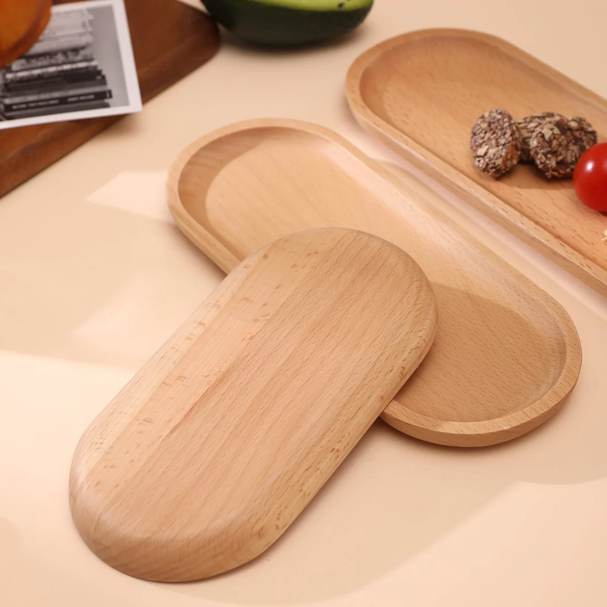 1Pc Solid Wood Fruit Plate Factory Wholesale Wooden Tray Multi-Specification High-Quality Fruit Plate Snack Tray