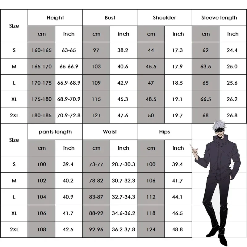 Anime Jujutsu Kaisen Satoru Gojo Cosplay Costume Black Suit Gojo Satoru Cosplay Costume Uniform Halloween for Men Adult
