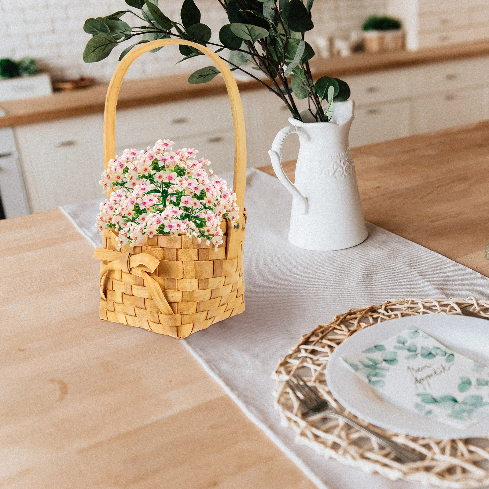 

Bamboo Woven Storage Basket With Handle For Fruit Snacks Dessert Picnic Party Portable Organizer Garden Decor