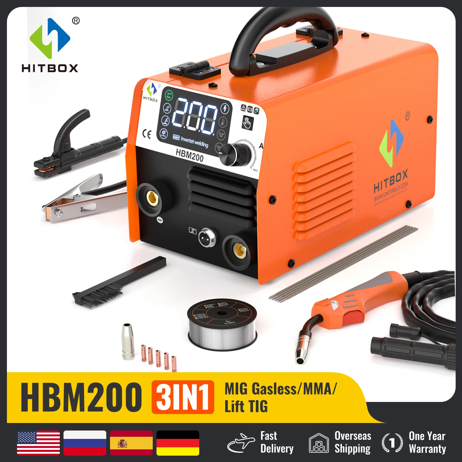 Máquina de Solda Semiautomática Hitbox Inversor de Soldado Mig Gasless Mma Elevador Tig em Hbm200 110v 220v
