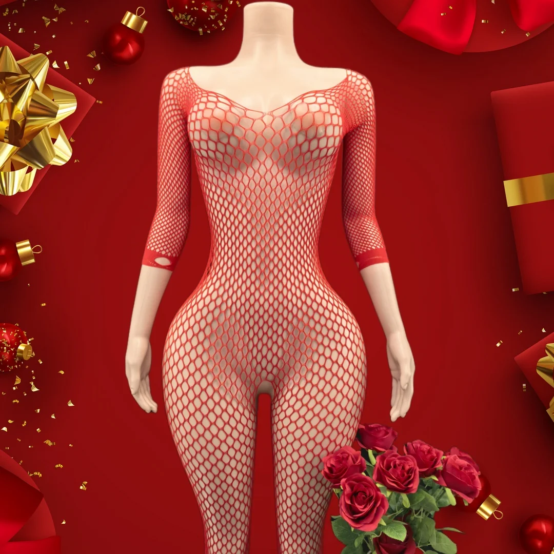 

Рождественские сексуальные чулки для тела, женский ажурный комбинезон с открытой промежностью, сетчатое облегающее нижнее белье, эротическое боди, одежда для сна, комбинезон, порно Teddie