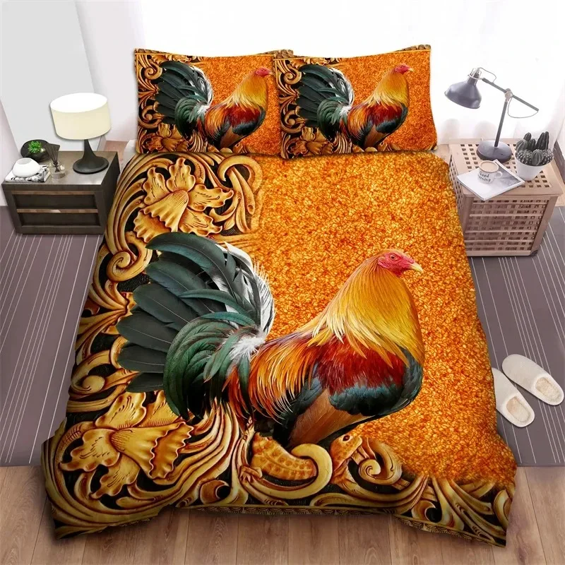 

3D Print Rooster Farm Animal Cartoon Bedding Set Duvet Cover Bed Set Quilt Cover Pillowcase Comforter king Queen Size Boys Adult